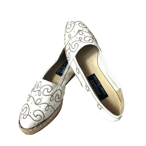 Stuart Weitzman Womens 8.5 N Leather Espadrille Casual White Loafer Slip On Shoe - Picture 4 of 11